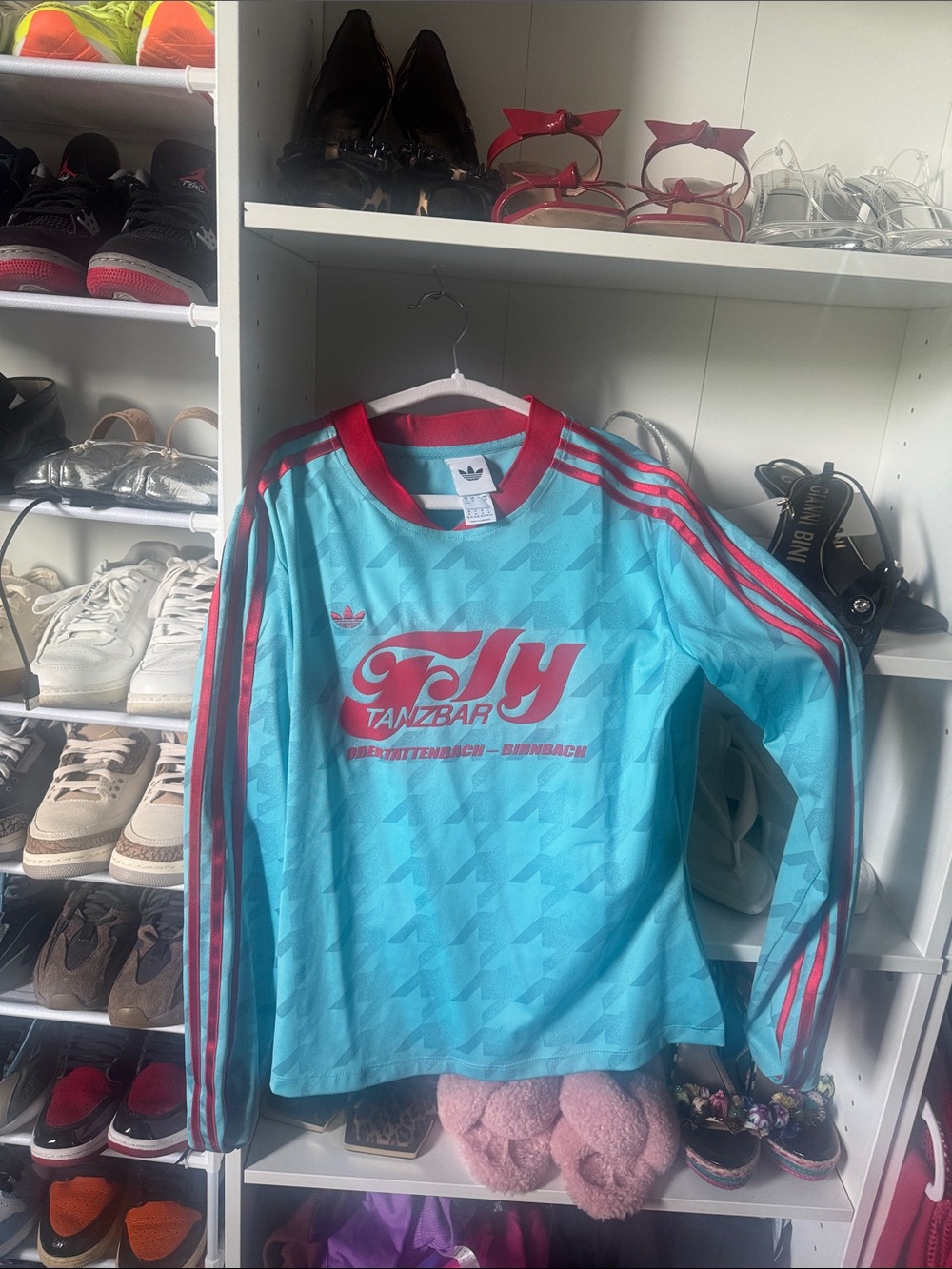 Viral Adidas Light Blue & Red Graphic Long Sleeve Top - Picture 2 of 4